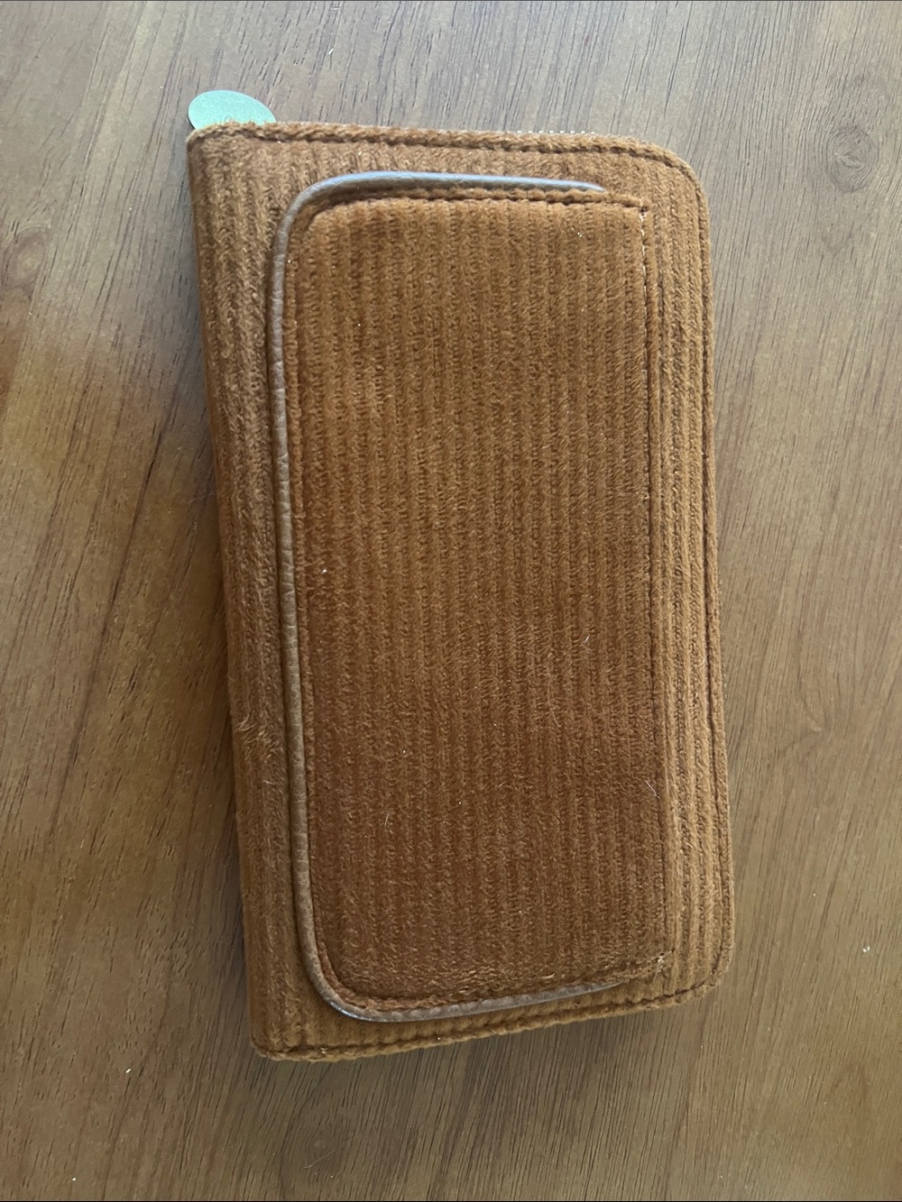 Corduroy Zip Wallet Phone Case in Brown